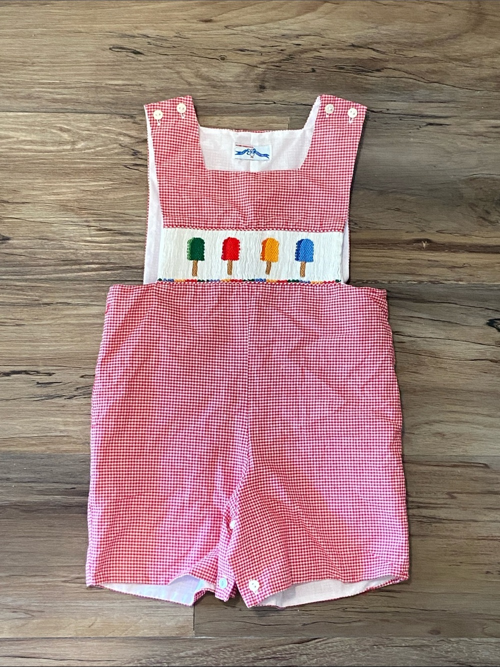 Silly Goose size 2T novelty popsicle gingham hand smocked outfit like new